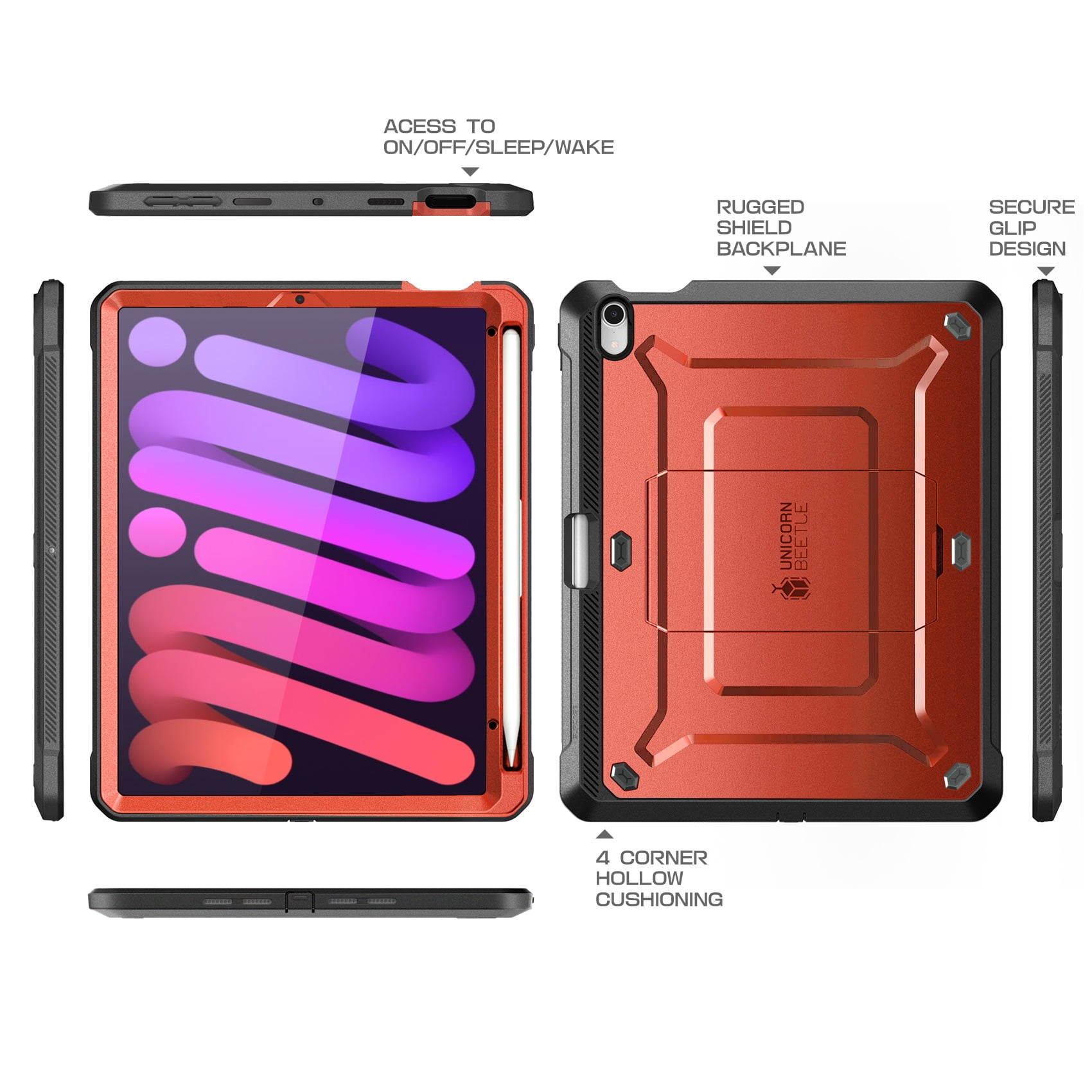 SupCase Unicorn Beetle Pro - Protective case for tablet - rugged - polycarbonate, thermoplastic polyurethane (TPU) - metallic red - 8.3" - for Apple iPad mini (6th generation)