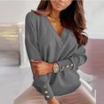 thumbnail image 3 of Floleo Clearance Womens Tops Long Sleeve Shirts Fall Clearance Women's Fashion Solid Color Long Sleeve V-neck Button Bottoming Shirt Tops Gray, 3 of 5