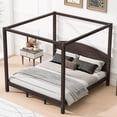 thumbnail image 3 of EUROCO Wood King Size Canopy Bed Frame, Solid Wood Platform Bed Legs for Kids Teens Adults, Brown, 3 of 10