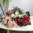 thumbnail image 2 of Flores artificiales 9/10/12 cabezas ramo de peonías de seda rosas flores falsas decoración de fiesta en casa de boda, 2 of 4