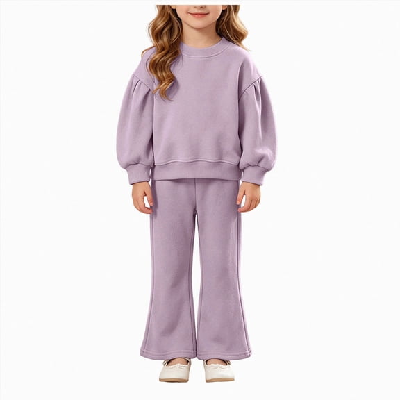 Linfrsh Toddler Girl Outfits Girls' Set Clothing Baby Spring and Colored Hoodie Flared Pants Two Piece Cotton Set