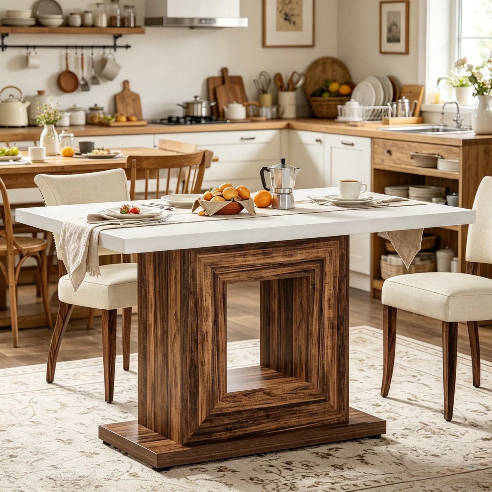 Farmhouse Dining Table, Seats 4-6, White