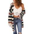 thumbnail image 1 of ZAXARRA Women's Open Front Cardigan Sweaters Fashion Striped Contrast Color Cable Knit Fall Lightweight Outwear Coats, 1 of 3