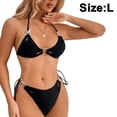 thumbnail image 2 of Bikinis sexys de dos piezas con tiras en el cuello y cadena de triángulos para mujer, trajes de baño de dos piezas con aros y talle alto, 2 of 5