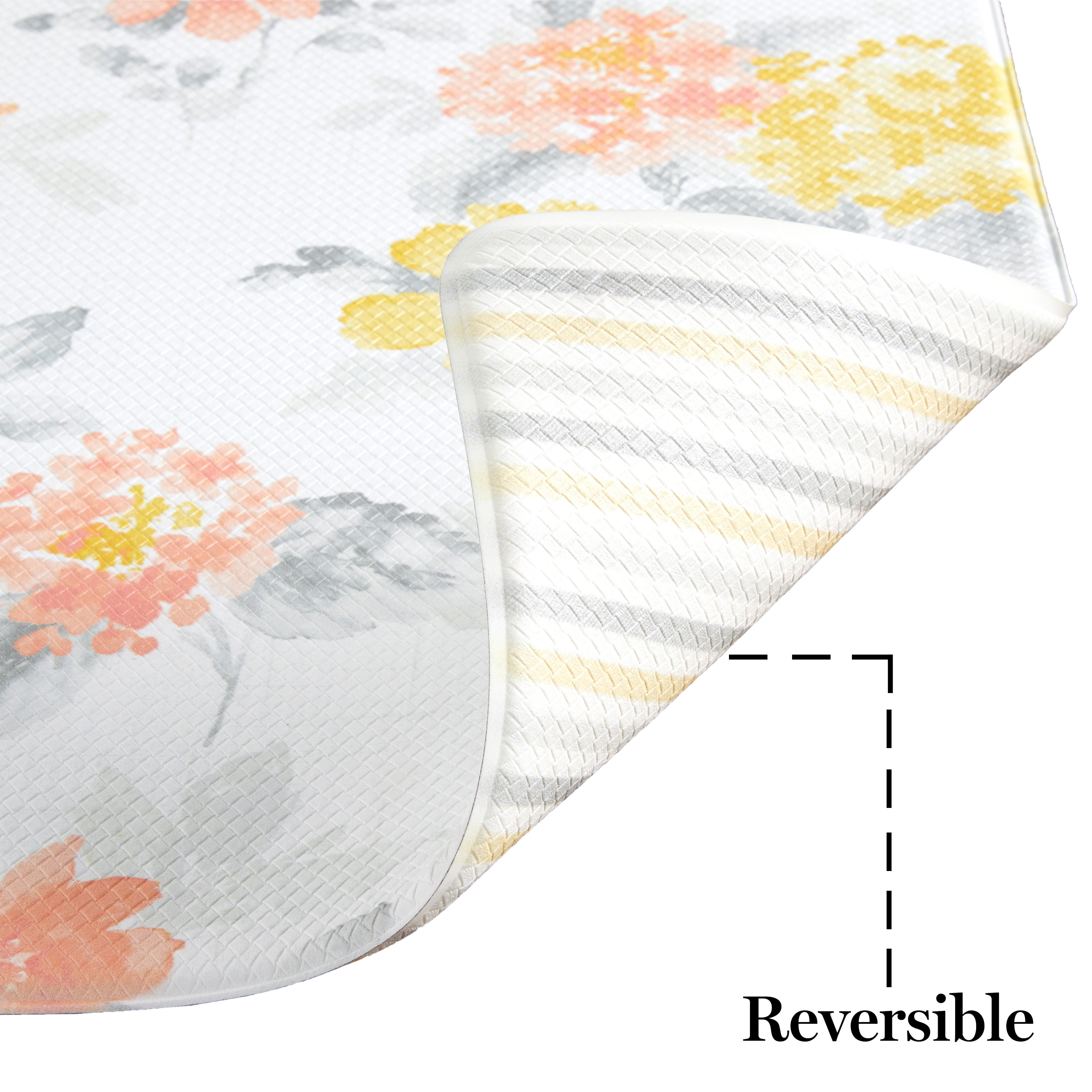 Martha Stewart Amber Floral Daisy Stripe Reverisble Water Resistant Kitchen Mat, Yellow/Coral, 20"x30"