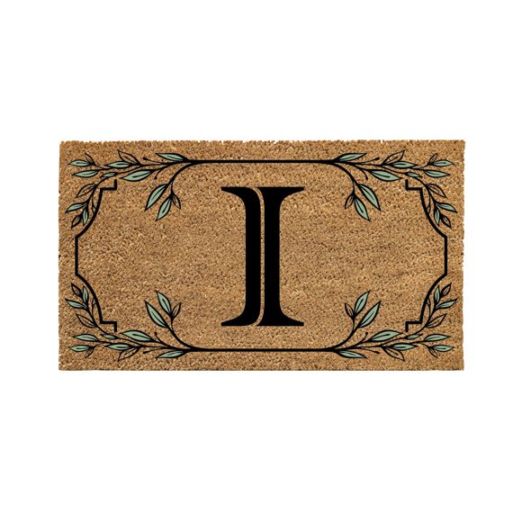Evergreen Monogram Coir Doormat | Letter I | Front Door Mat for Outdoor Indoor Entrance | 28x16 Inches | Non-Slip Backing Doorway Mat for Porch Patio Floor | New Home Decor Housewarming Gift