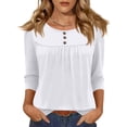 thumbnail image 2 of Henley Shirts for Women 3/4 Length Sleeve Womens Tops Button Up Blouse Pleated Dressy Tunic Tops White XL, 2 of 3