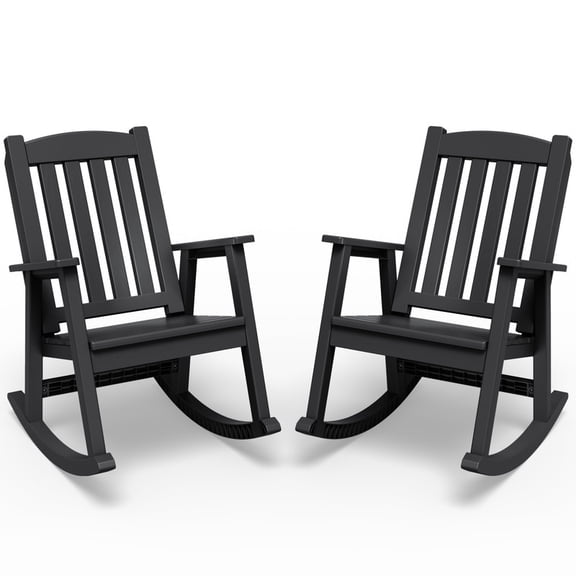 Vineego Oversized Outdoor Rocking Chair Set of 2, Heavy Duty Patio Rocker, All-Weather Resistant Front Porch Lawn Chairs for Outside, Black