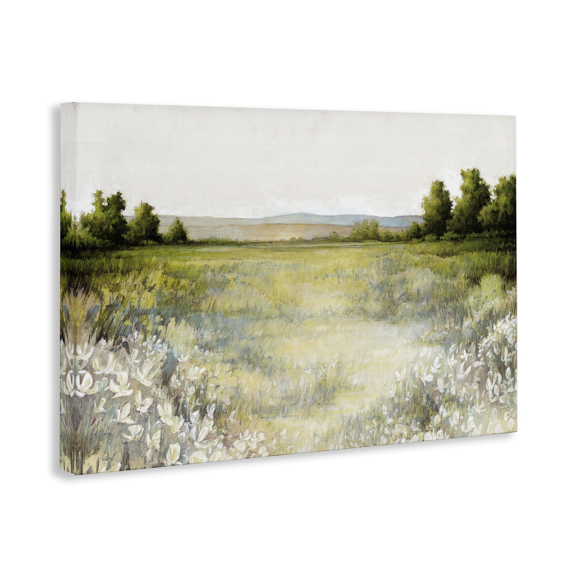 Stupell Industries White Flowers Meadow Landscape & Nature Painting Wrapped Canvas Art Print Wall Art, 36 x 24