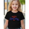 thumbnail image 1 of Girls' Happy Labor Graphic T-Shirt - Cute Cartoon Letter Print with Stars, Light Grey Casual Short Sleeve Round Neck Tee, Spring Summer Machine Washable Top for Kids & Teens, Holiday Gift Idea, S, 1 of 6