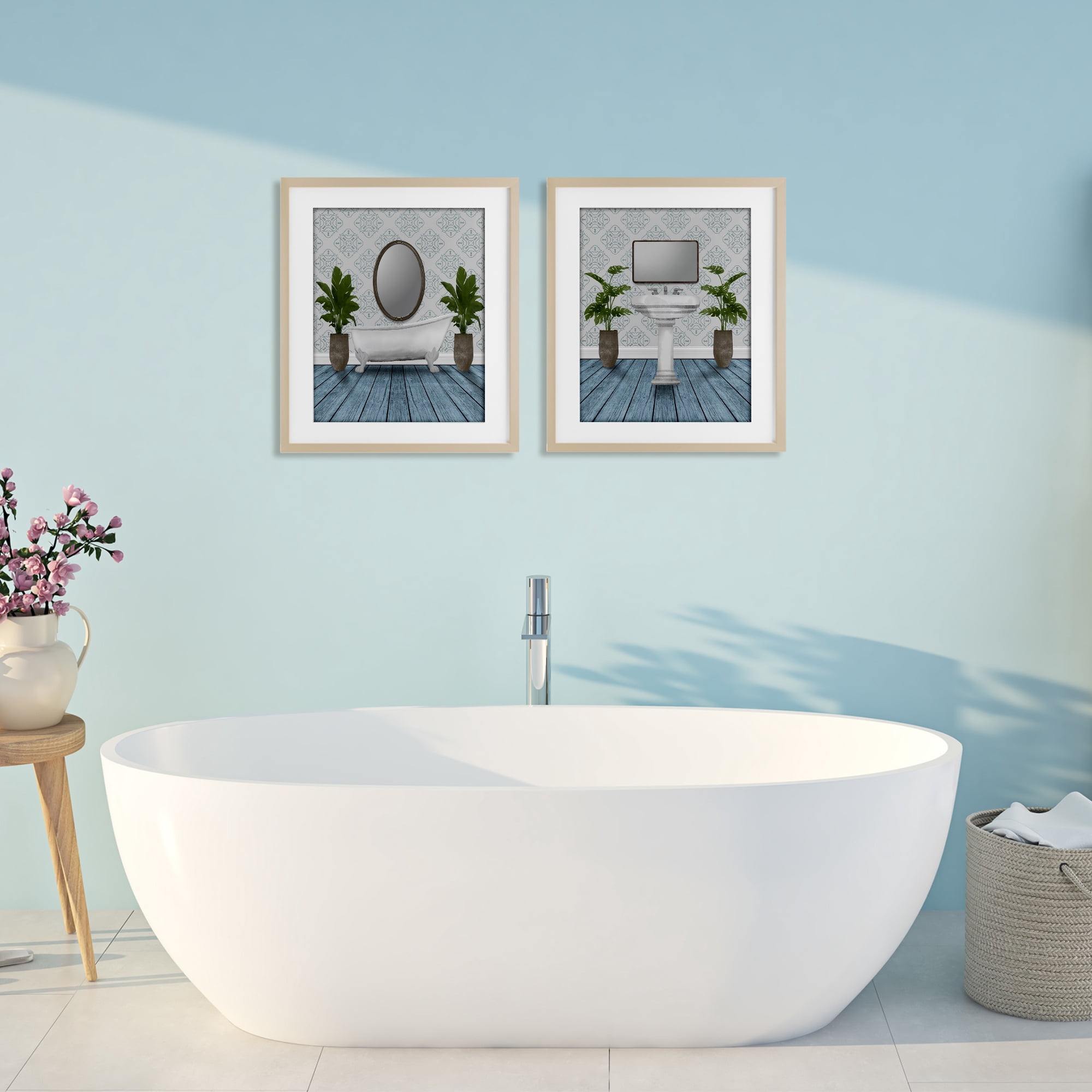 Stupell Industries Bathroom's Restful Wash 2 Piece Birch Framed Print Under Glass Set, design by Marcus Prime
