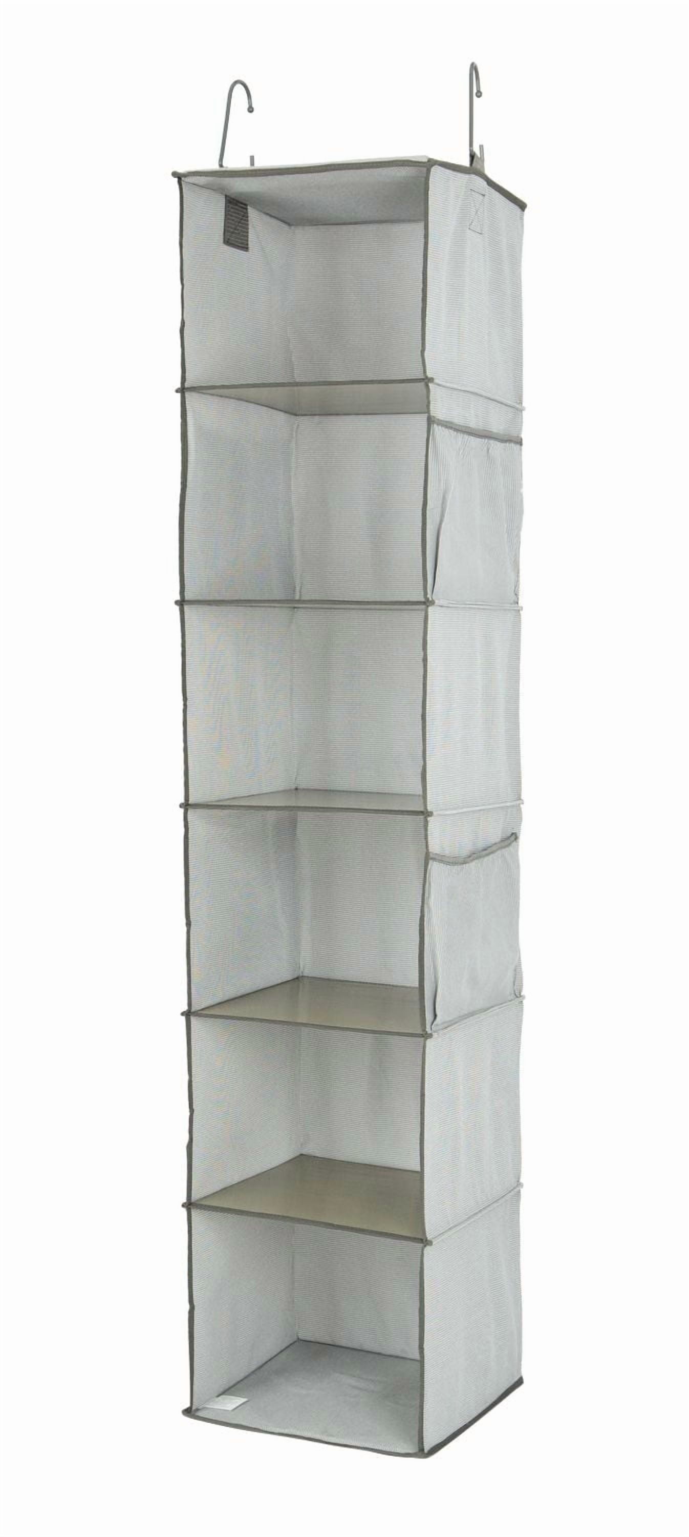 MAINSTAYS Fabric 6-Shelf Closet Organizer, Shelves Hanging Organizer 6 - Layer Collapsible Hanging Closet Organizer with 4 Side Pockets Closet Hanging Shelves ,Gray