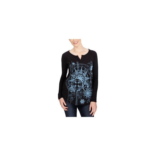 Lucky Brand playera gráfica con estampado geométrico para mujer, negro, extragrande Lucky Brand Camiseta gráfica