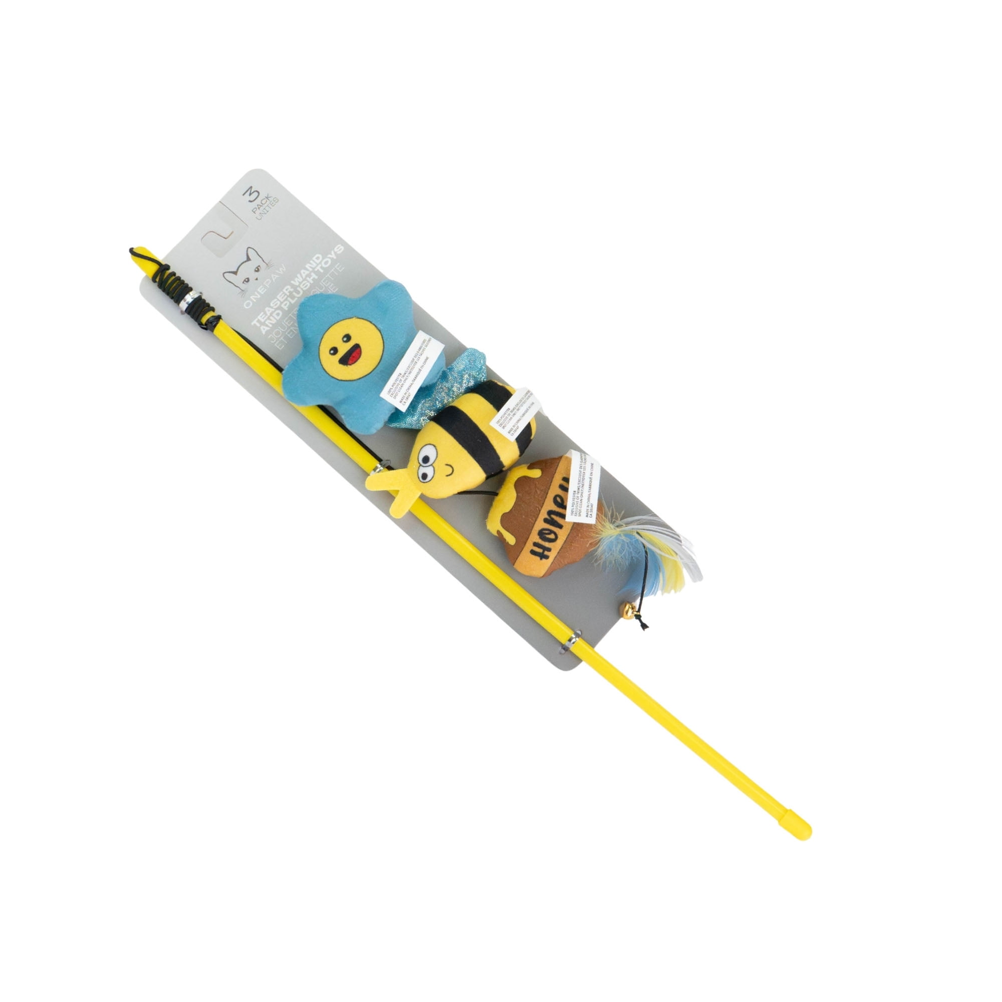 One Paw, Honey Dangler, 3-Pack, with Wand, Bee and Flower Plush Cat Toys