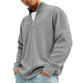 thumbnail image 2 of Mens Quarter Zip Sweater 2025 Casual Slim Fit Ribbed Stand Collar Sweaters Knit Twill Texture Pullover Gray 2XL, 2 of 7