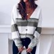 thumbnail image 1 of Pntutb Otoño Invierno Mujer Punto Cuello en V Costura Botón Rayas Suéter top Pntutb Pntutb-48, 1 of 6