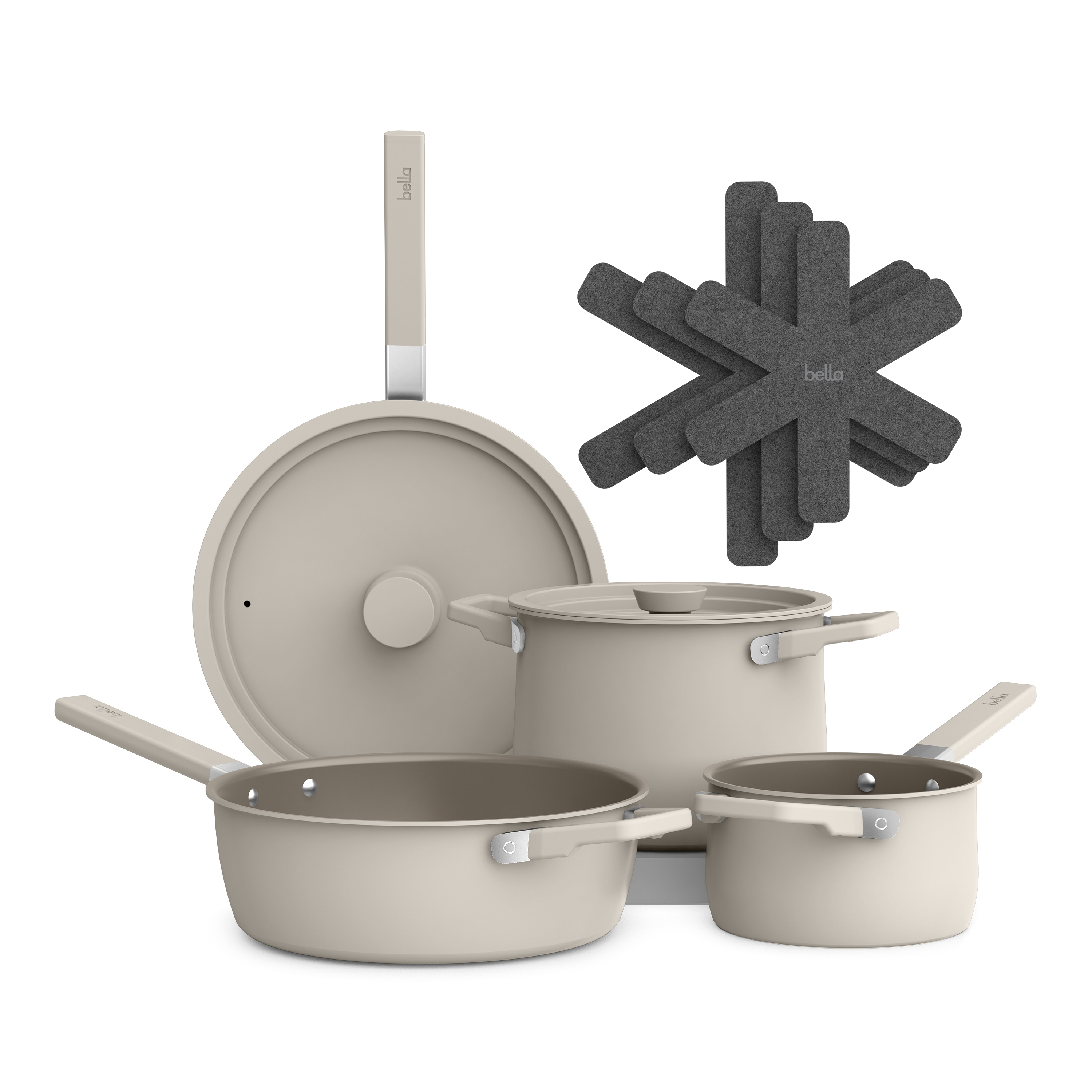 bella 9-Piece Cookware Set, Fits-anywhere™ Kitchenware, Oatmilk