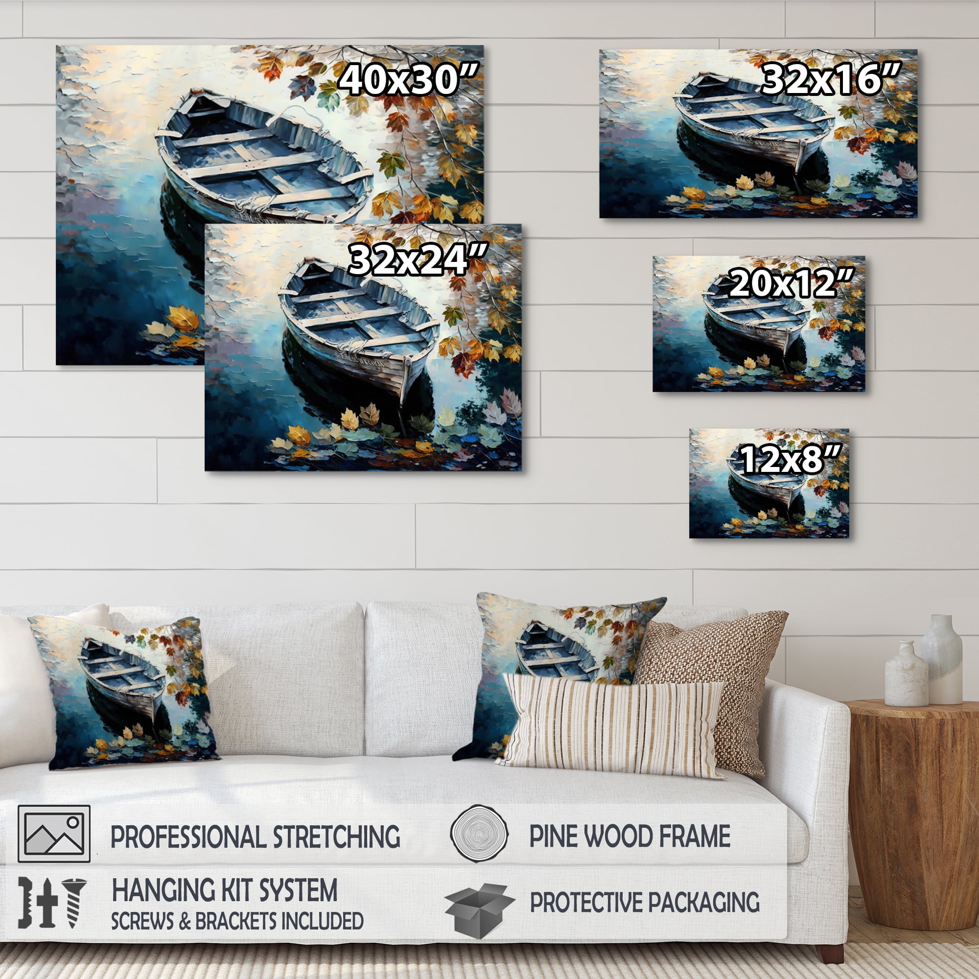 Designart Canoe On A Lake In Fall IV Canvas Wall Art