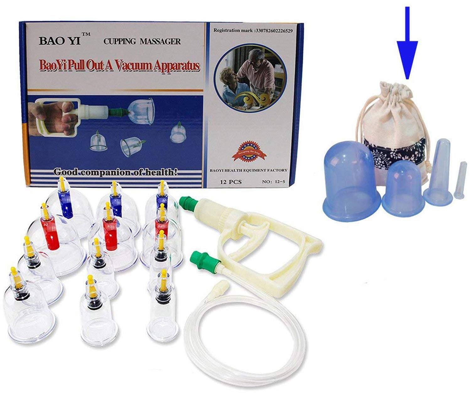 CUPPINGS WITH HAND VACUUM PUMP AND RELEASE VALVES FOR BETTER HEALTH 12 PC. 