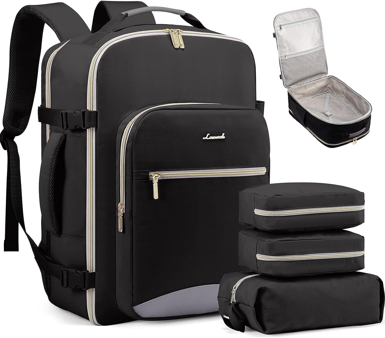 Lovevook Travel Luggage Backpack,Laptop Backpack for Women 17.3",40L Waterproof Carry-on Business Daypack Flight Approved Large Weekender Overnight Bag with 3 Packing Cubes