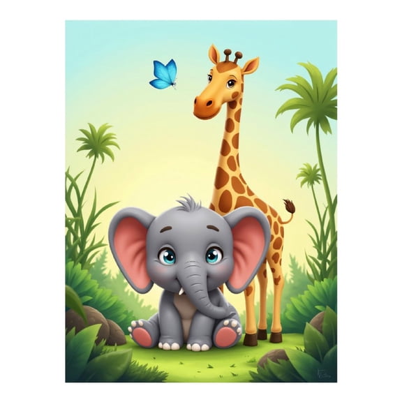 Diamond Art Kit for Adults, Cartoon Elephant Giraffe Butterfly Jungle Diamond Painting for Adults Beginners, 5D DIY Diamond Art Painting Kits, Colorful Diamond Painting Craft for Home Decor 12x16