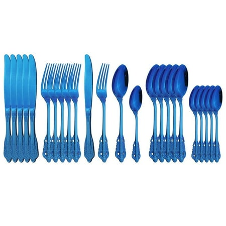 

dosili Dinnerware 24Pcs Stainless Steel Set Knives Fork Tea Spoons Tableware Set Cutlery Western Kitchen Dinner Silverware Flatware Set