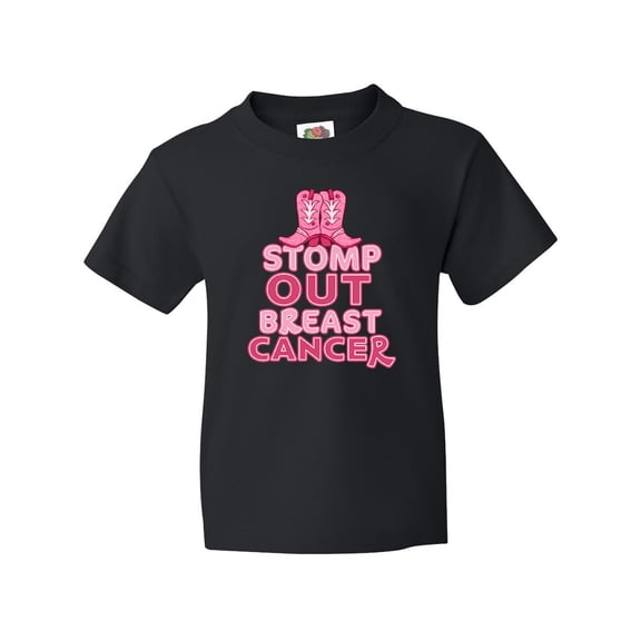 Inktastic Stomp Out Breast Cancer with Pink Cowgirl Boots Youth T-Shirt
