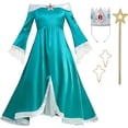 thumbnail image 5 of Guvpev G'irl's Deluxe Princess Dress, Halloween Off-Shoulder Fancy Dress Costume with Crown & Wand Accessories, Video Game Character Cosplay Outfit for Halloween Dress up & Birthday Party, 5 of 10