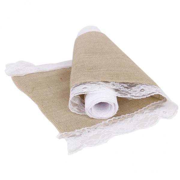 4xNatural Yute Arpillera Borde de Encaje Mantel Decoración de Boda Rectangur 2.2m Sunnimix Mantel de arpillera