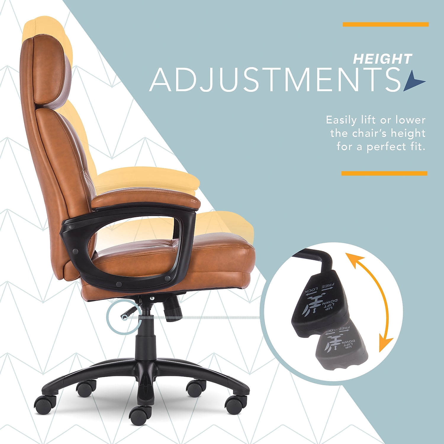 Click365 Classic Big & Tall Executive Office Chair Bonded Leather Cognac