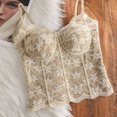 thumbnail image 5 of COMVALUE Lace Bralette for Women V Neck Bustier Corset Tops with Underwired Racerback Adjustable Strap Crop Top (Khaki, M), 5 of 7