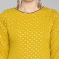 thumbnail image 5 of Janasya Indian Round Neck 3/4 Sleeve Gold Print Mustard Poly Crepe Kurta With Pant And Dupatta For Women, 5 of 7