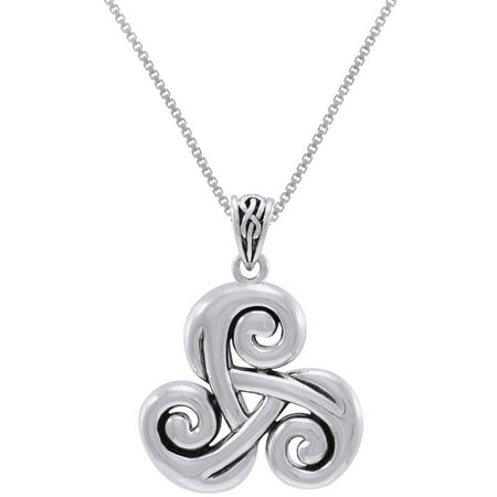 - Sterling Silver Celtic Spiral Triskele Trinity Knot Pendant on 18 Inch Box Chain Necklace