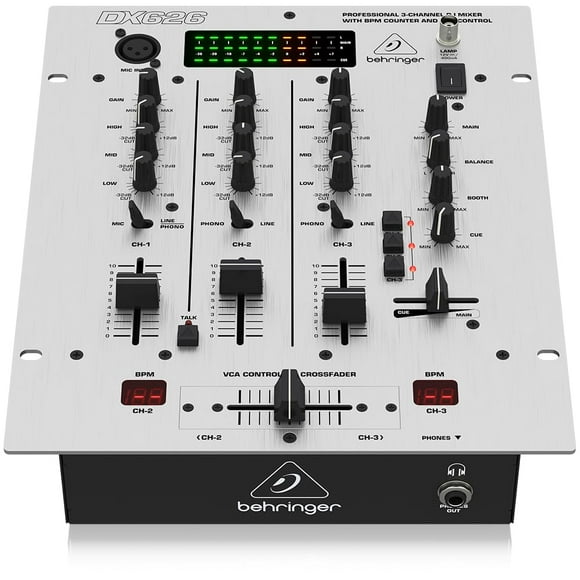 Mezclador DJ Behringer Pro Mixer DX626 de 3 canales con contador de BPM