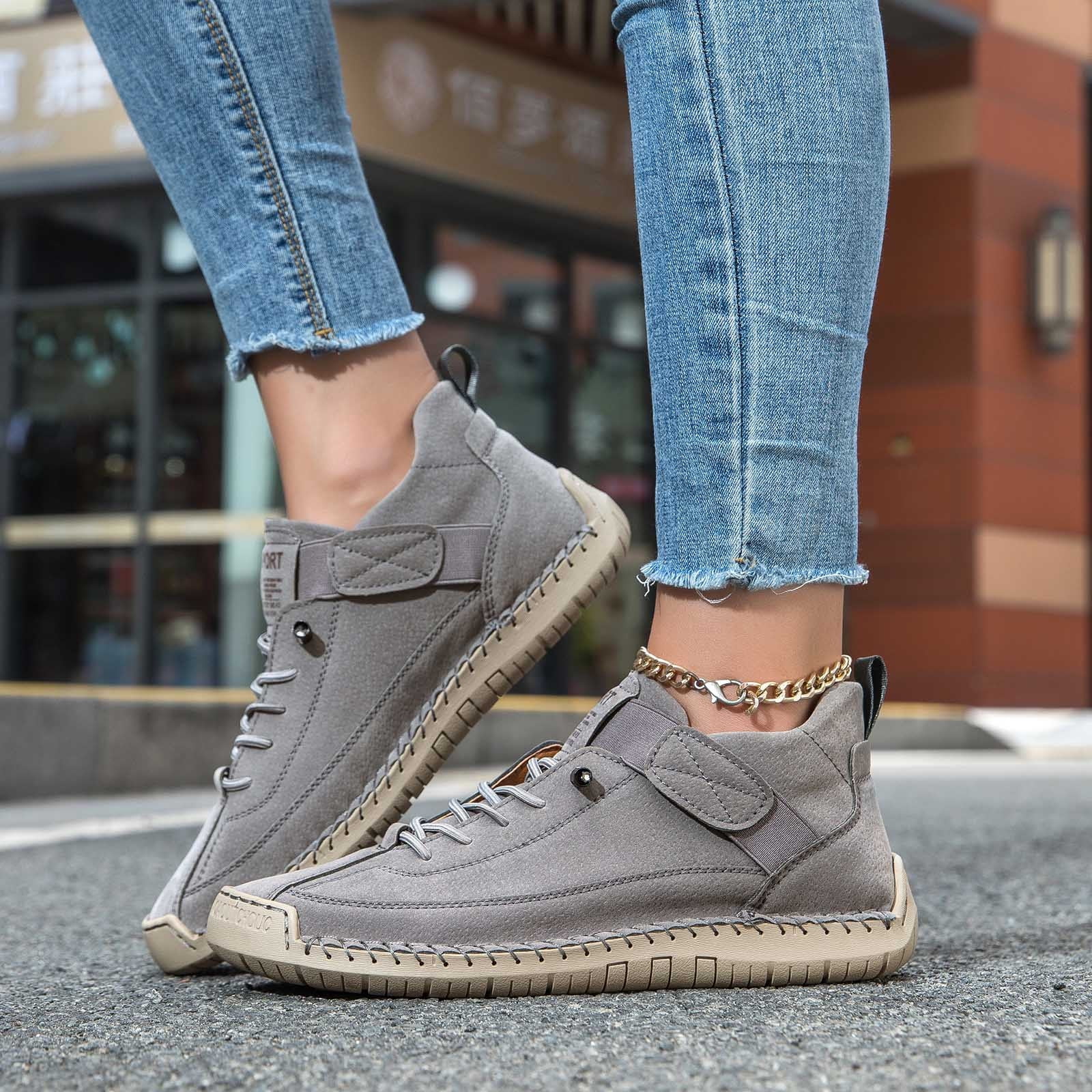 Women Men Handmade Leather Comfortable Orthopedic Sneakers Outdoor Waterproof Non- on Shoes Soft Lightweight Loafers Barefoot Boots for Hiking, Walking & Driving