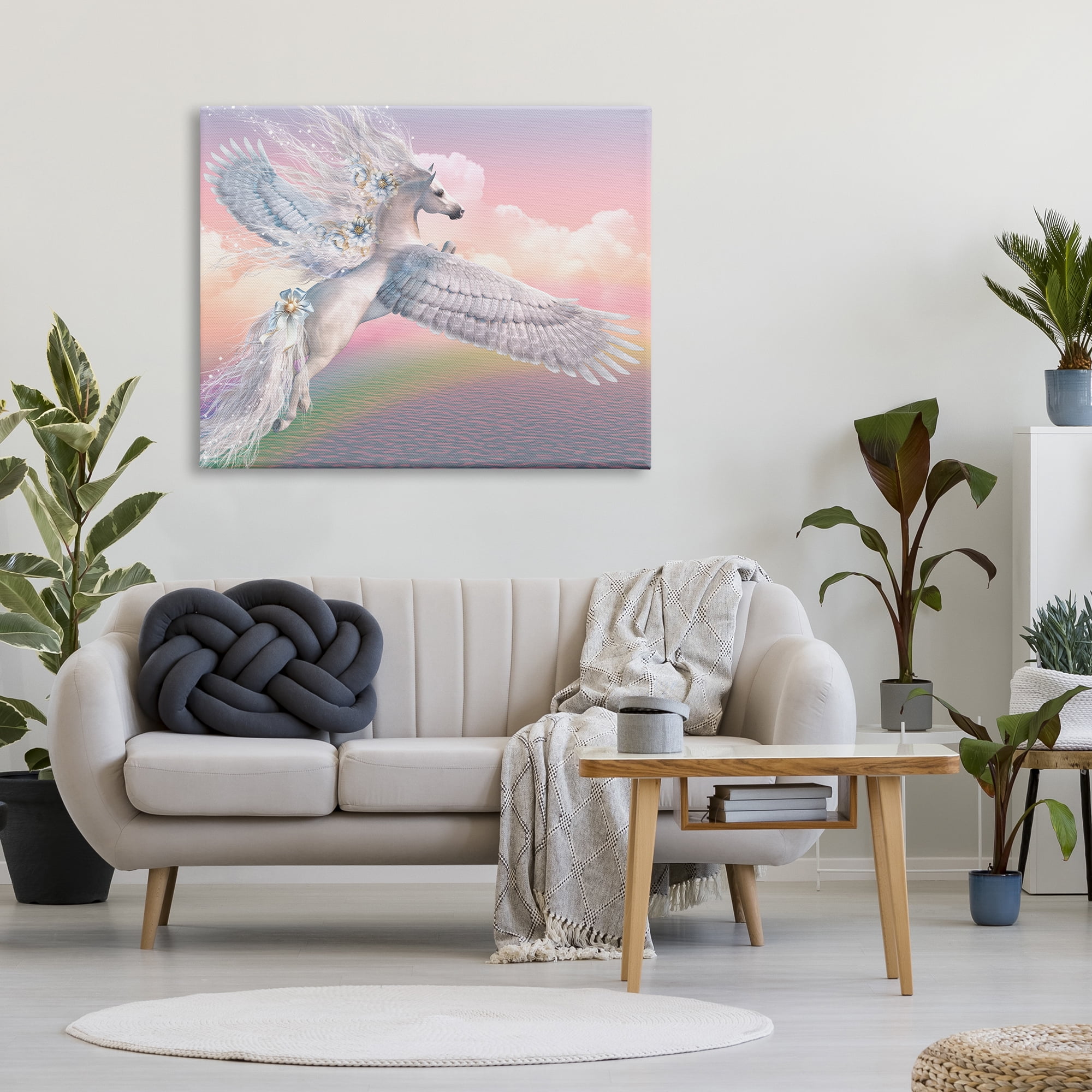 Stupell Industries Unicorn Over the Rainbow Fairy Tales & Fantasy Painting Gallery Wrapped Canvas Art Print Wall Art, 48 x 36