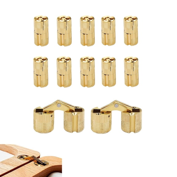 12 Pcs 10mm Brass Barrel Hinges, Concealed Invisible Cabinet Hinges, 180 Degree Opening Angle for Furniture