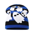 thumbnail image 2 of WZXFASHION Knit Beanie Hat for Women Jacquard Knit Striped with Spooky Ghost Print Slouchy Skull Cap for Cosplay Party Halloween Costume, 2 of 2