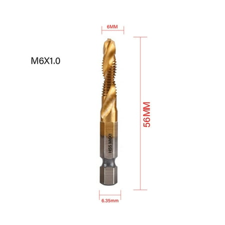 

BAMILL Titanium Plated Tap Drill Bit Hex Shank Threaded Machine Compound Tap M3-M10