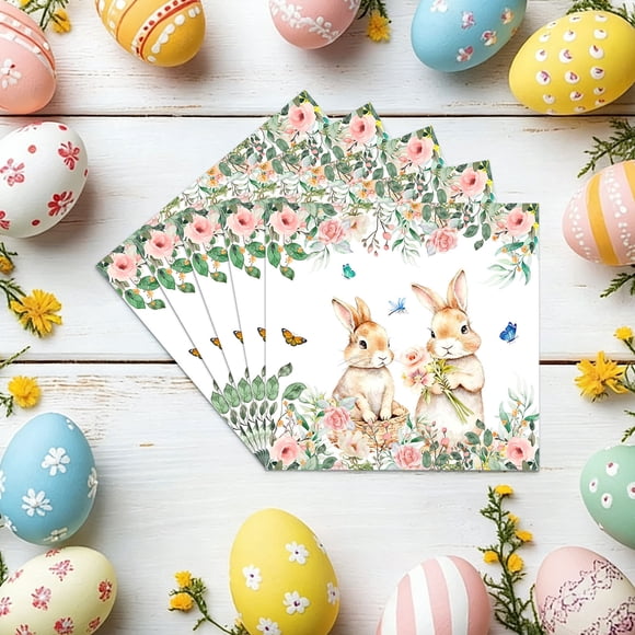 Cagogo Fournitures de Fête de Pâques, Ensemble de Vaisselle Jetable Lapin de Pâques pour Fête de Pâques, Assiettes Gobelets Serviettes en Papier à Motif Floral de Printemps, Décorations Complètes pour Souper de Pâques pour Enfants Adultes Famille