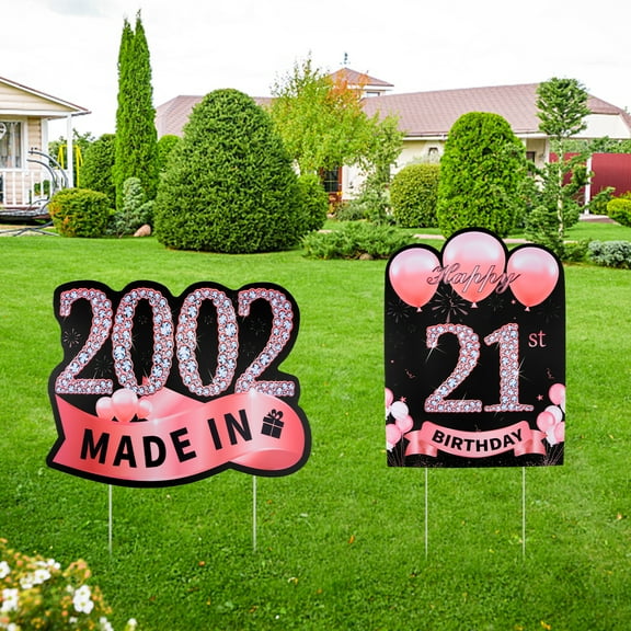 Hoplaep Rose Gold 21st Birthday Yard Sign Decorations for Women Girls,2PCS,16.5*12.6*0.5 inch