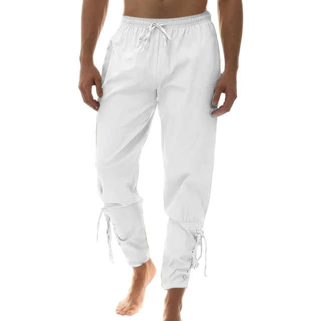Men’s Casual Pants Versatile Solid Pattern Ankle-Length Trousers with adjustable Drawstrings and Hem for Everyday Wear