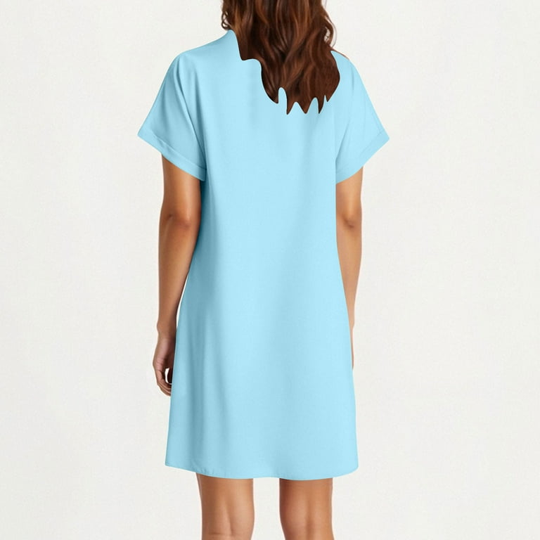 Fashion Beach Dresses for Womens 2026 Summer Plus Size Solid Color Short  Sleeve V-neck Light Mature Loose Dress - Walmart.com