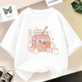 thumbnail image 4 of Camiseta de algodón con dibujos animados de batido de fresa para niñas, linda camiseta rosa con gráficos de manga corta para niños, ropa para bebés, 4 of 5