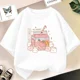 thumbnail image 4 of Camiseta de algodón con dibujos animados de batido de fresa para niñas, linda camiseta rosa con gráficos de manga corta para niños, ropa para bebés, 4 of 5
