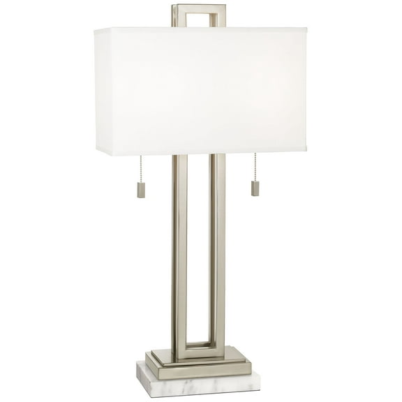 Possini Euro Design Modern Table Lamp with White Marble Riser 30" Tall Brushed Nickel White Fabric Shade for Bedroom Living Room
