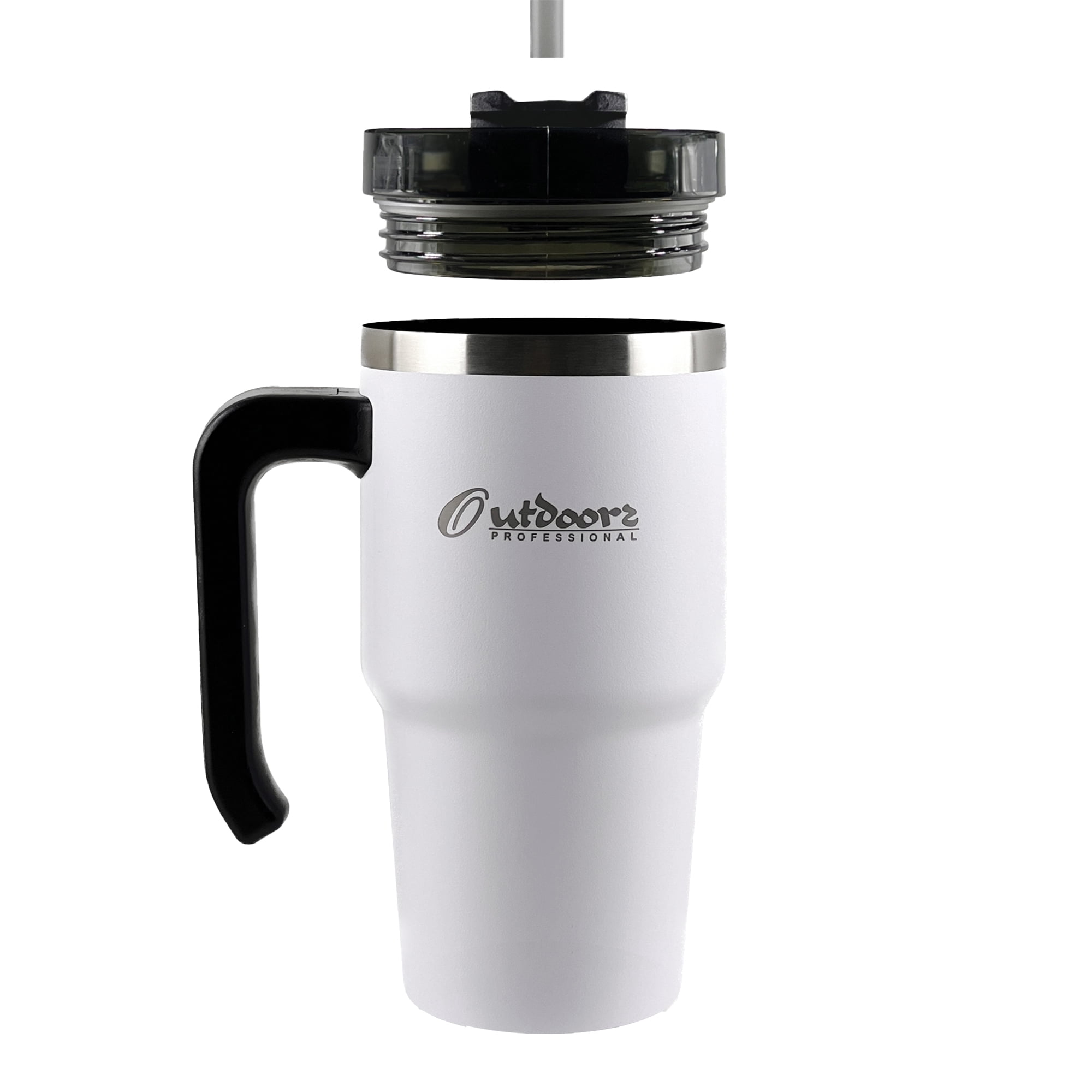 Outdoors Professional 20-Oz. Stainless Steel Double-Walled Insulated Tumbler with Straw (White), OUTD6052