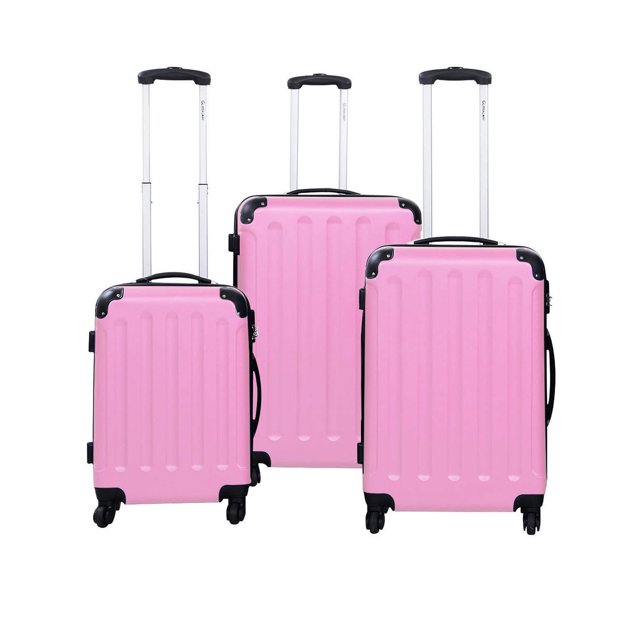 3 Pcs Luggage Travel Set Bag ABS Trolley Suitcase Pink