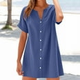 thumbnail image 2 of Feancey Womens Shirt Dress Mini Linen Dresses for Women Button V Neck Short Sleeve Tshirt Dress Loose Fit Casual Beach Vacation Dresses Navy S, 2 of 7