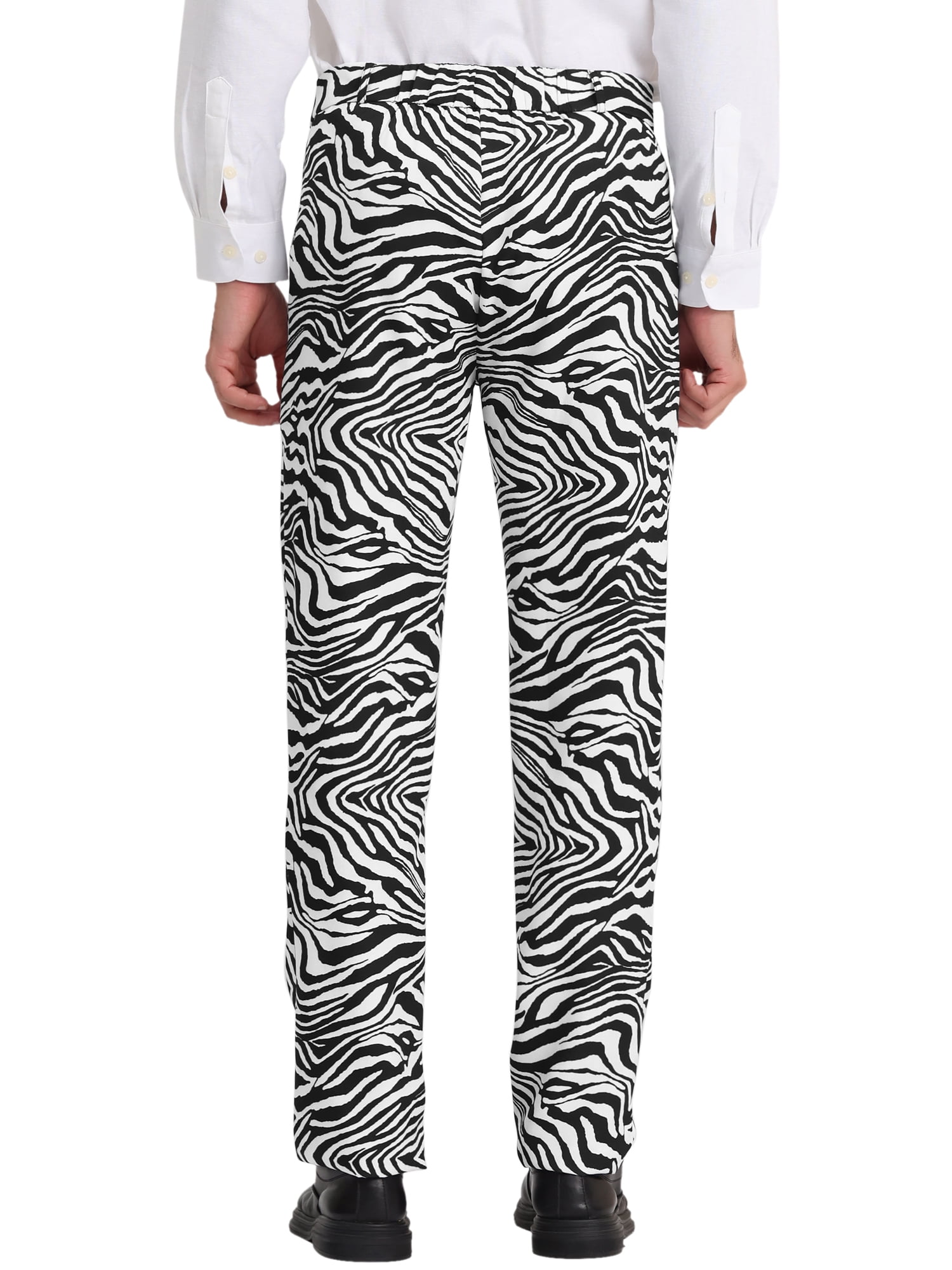 Unique Bargains Men's Animal Printed Flat Front Zipper Closure Party Prom Dress Pants 30 Zebra Print